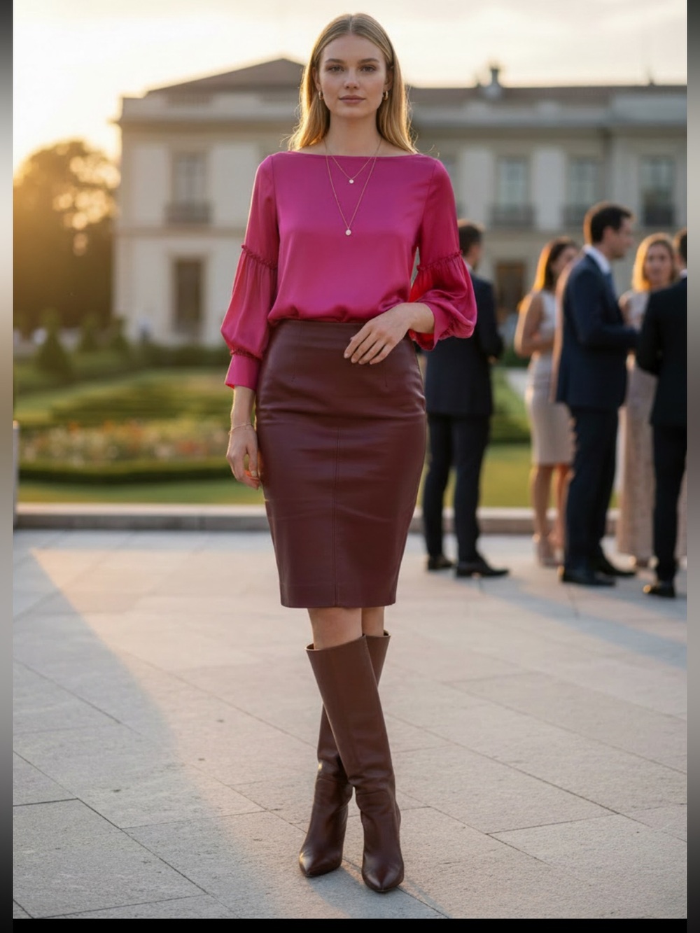 Club Monaco Hot Pink 100% Silk Elegant Sleeve Blouse Retail $168 New with tags